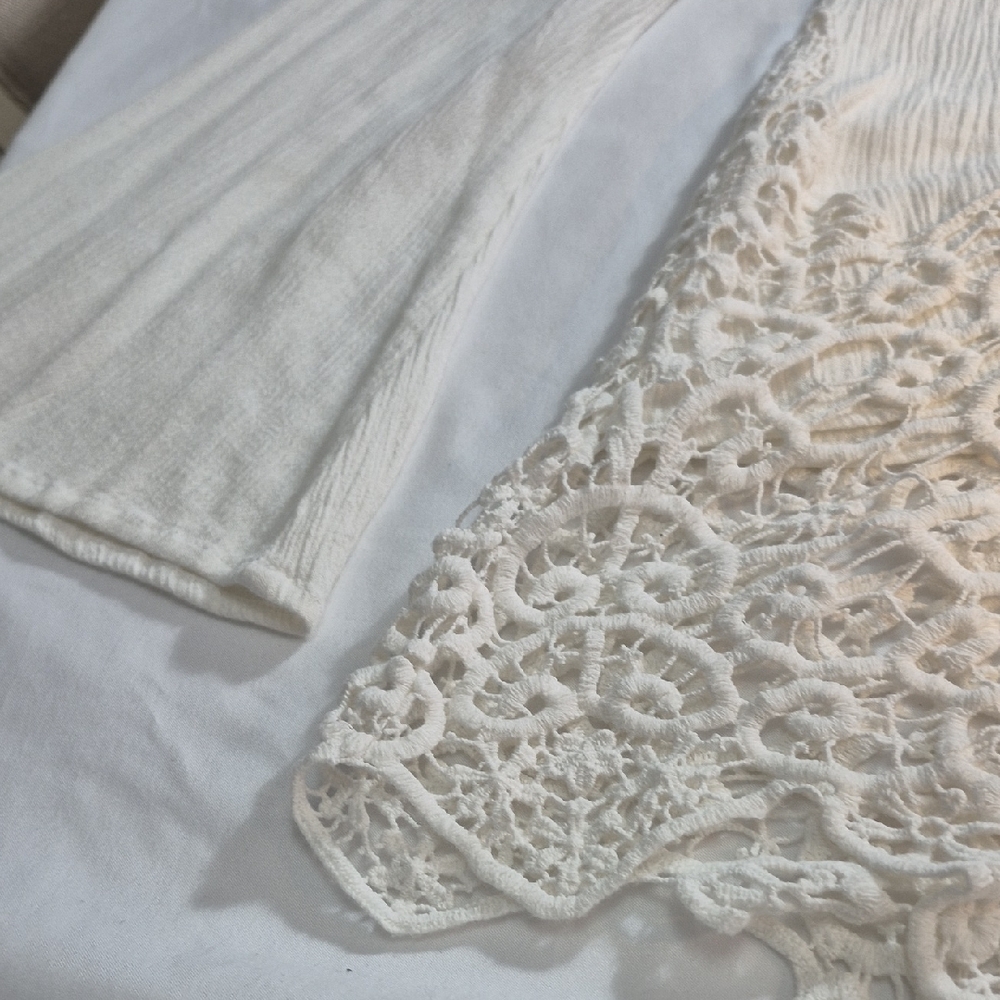 Cato Womens XL Cream Lace Trim Blouse With Flowing Sleeves - Picture 14 of 14